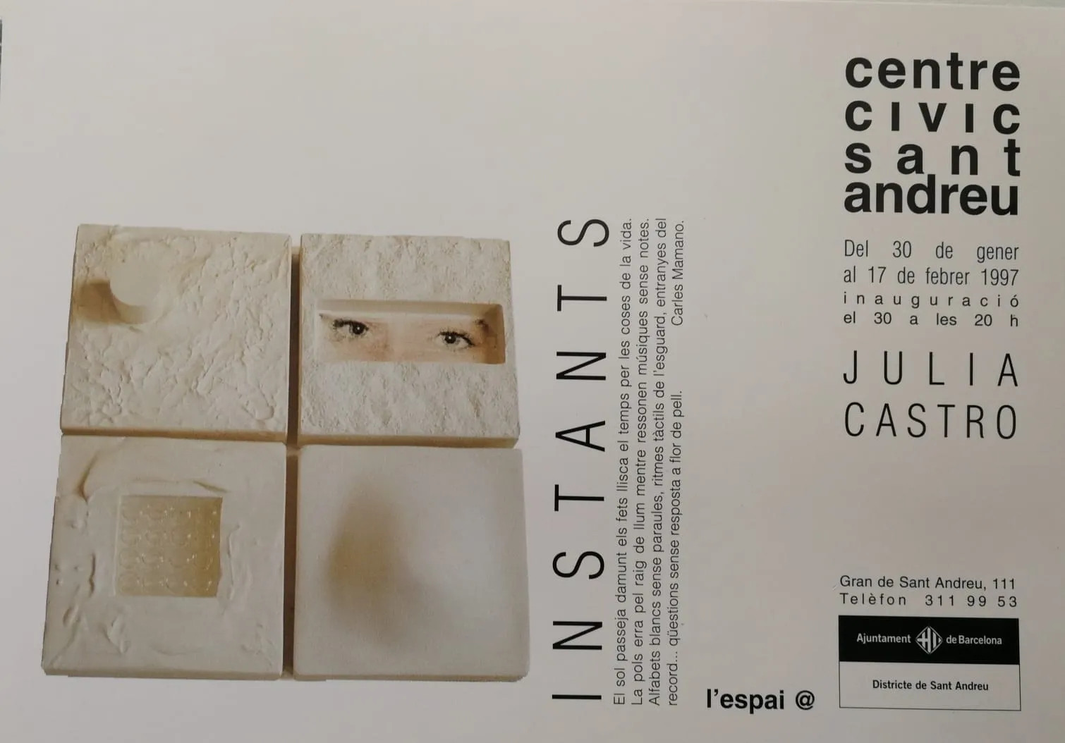 Cartel: Centro Cívico de Sant Andreu, Instantes. Barcelona